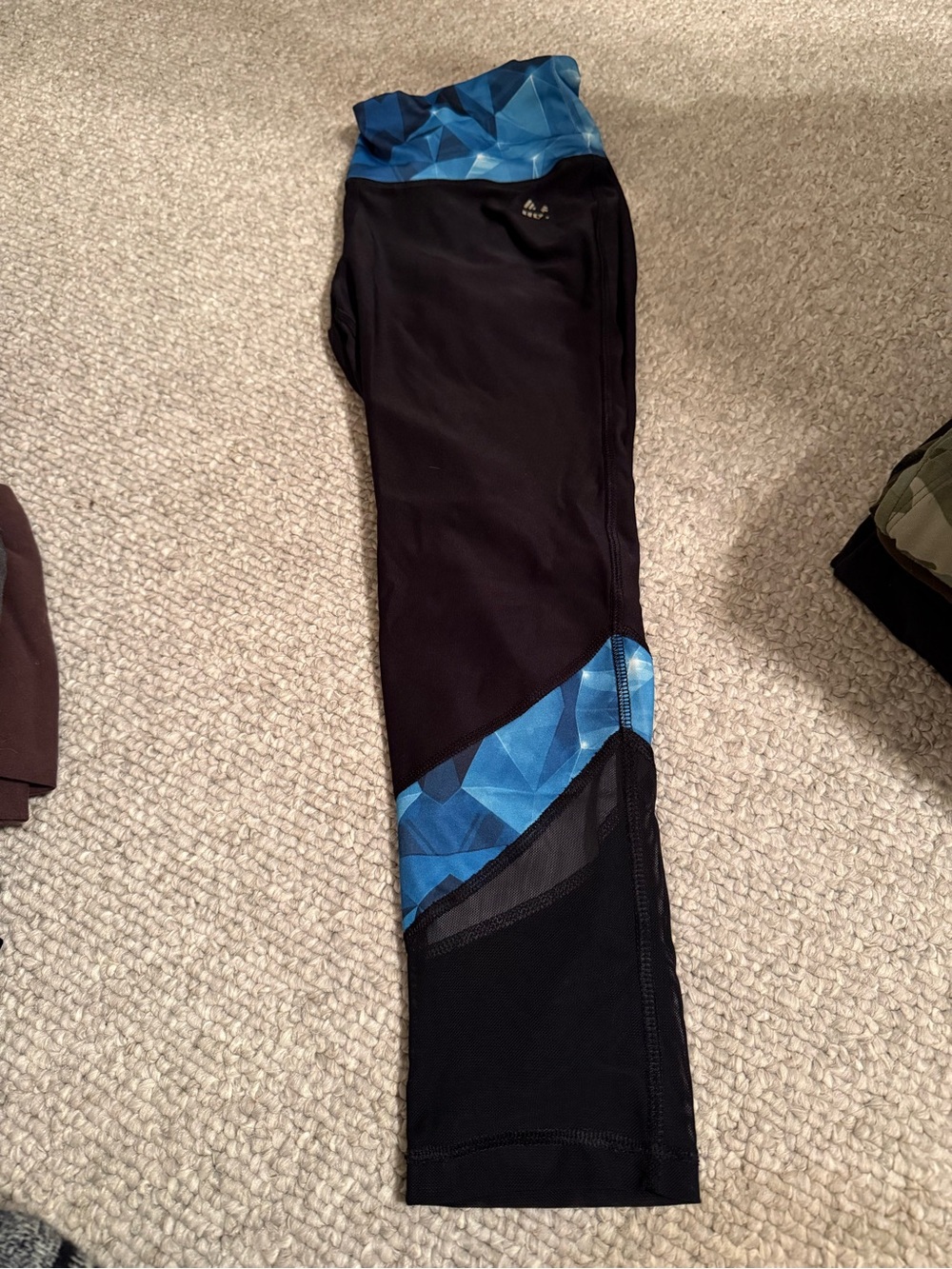 RBX Black Leggings with Blue Geometric Print